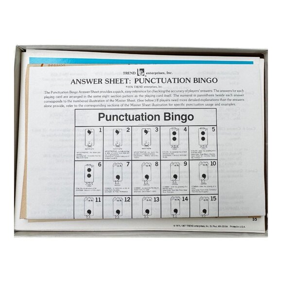 Vtg Punctuation Bingo Educational Game Active Learning Trend Ent 2-36 Players - Picture 3 of 3